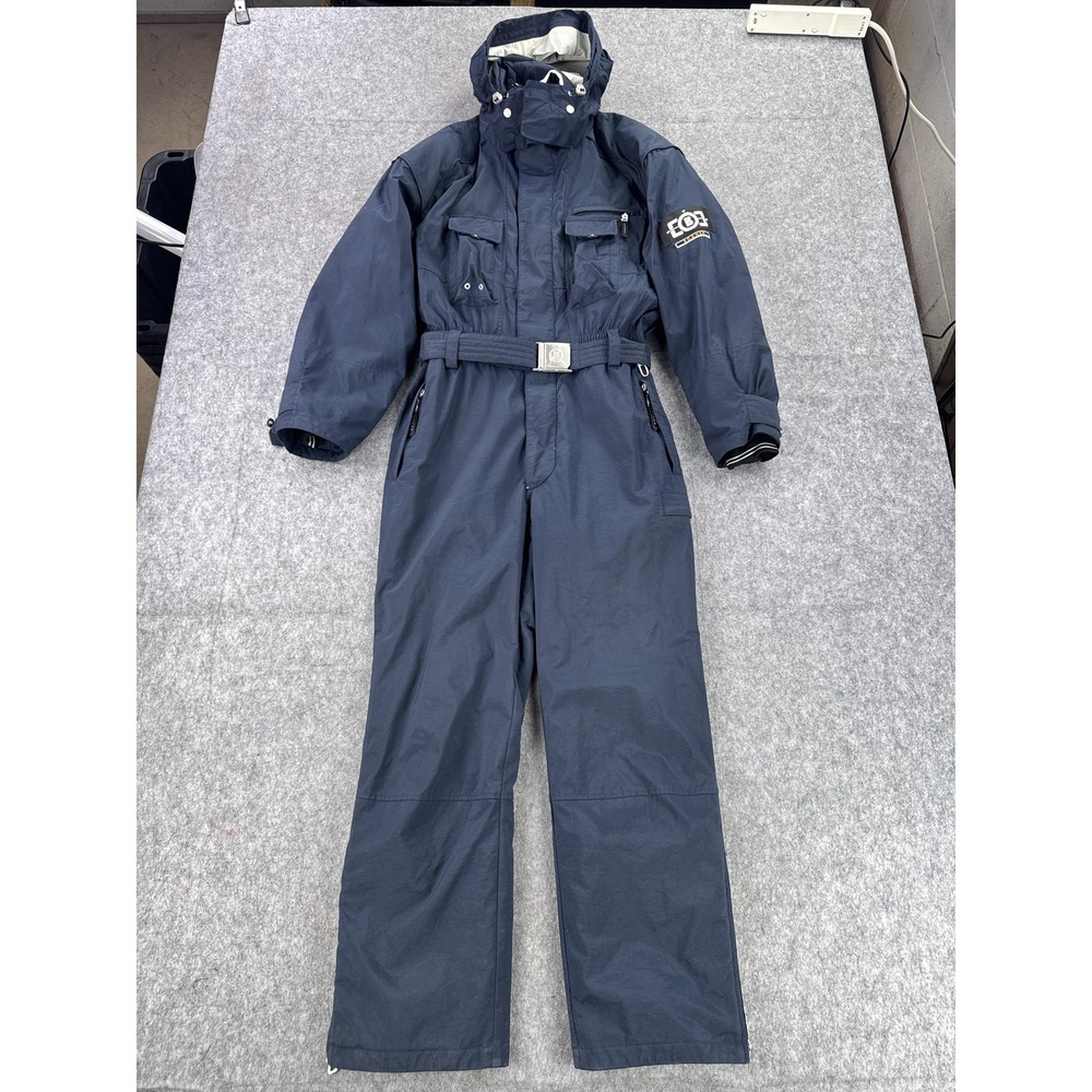 Vintage Bogner Ski Suit Womens 44 Blue Goan Thymann One Piece Belted Hooded 90s